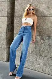 Trend Alaat Stili Women's Blue High Waist Wide Leg Jeans