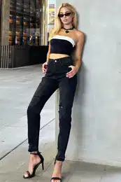 Trend Alaat Stili Women's Black High Waist Ripped Skinny Jeans