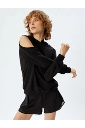 Oversize Sweatshirt Hooded Window Detail Long Sleeve
