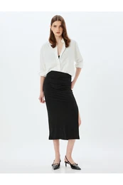 Draped Pencil Skirt Side Slit Detail Slim Fit