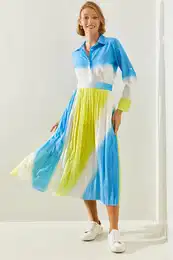 Women's Pleated Elastic Waist Skirt Shirt Top and Bottom Set 2135