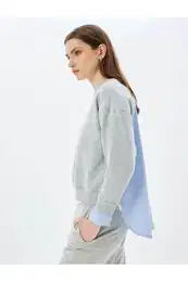 Oversize Sweatshirt Two Different Fabrics Used Crew Neck Long Sleeves