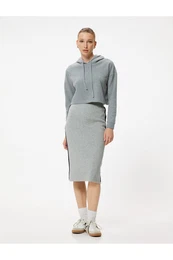 Side Stripe Detail Standard Waist Midi Length Knitted Pencil Skirt