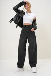 Trend Alaat Stili Women's Black High Waist Baggy Balloon Jean