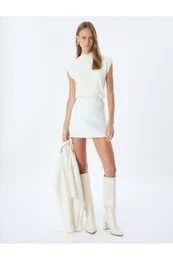 Button Detail Standard Waist Mini Tweed Skirt