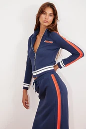 Anita Women's Knitted Slim Fit Piece Printed High Neck Navy Blue Jacket