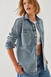 Women's Two Large Pockets Denim Shirt 4635