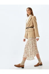 Asymmetrical Patterned Midi Length Pleated Skirt