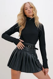 Trend Alaat Stili Women's Black Stand Collar Finger-Crossed Knitwear Blouse