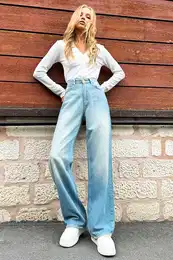 Trend Alaat Stili Women's Blue High Waist Wide Leg Jeans