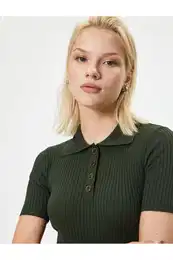 Polo Neck Sweater Short Sleeve Button Detailed Camisole Slim Fit