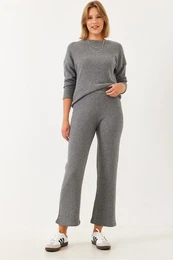 Women's Crew Neck Basic Bottom-Top Set 0036