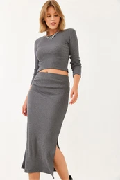Women's Crew Neck Skirted Bottom-Top Set 2105