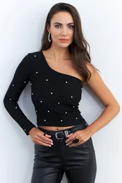 Women's Black Stone Single Sleeve Crop Blouse HOL2