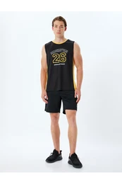Sports Tank Top Slogan Printed Piping Crew Neck Sleeveless