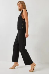 Women's Knitwear Bottom and Top Set with Button Detail on the Sides