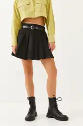 Women's Belted Pleated Plain Skirt 7141