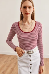 Women's Striped Burgundy Double-Sided Flexible Blouse