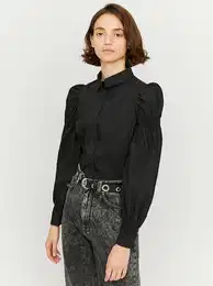 Black shirt with gathered sleeves - Women's
