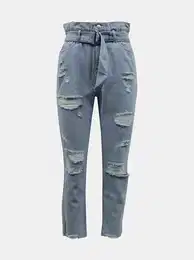 Svtle modr slim fit dny s potrhanm efektem - Dmsk
