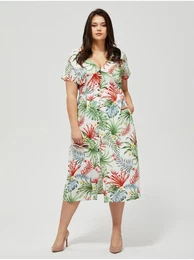 White Summer Dress with Tropical Pattern - Women