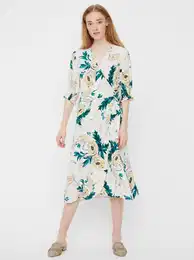 Cream floral wrap midi dress Oline - Women's
