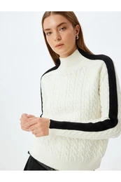 Color Contrast Stand Collar Hair Knit Sweater Long Sleeve