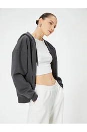 Raised Hooded Oversize Kangaroo Pocket Sweatshirt