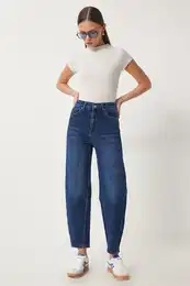 Happiness stanbul Women's Dark Blue High Waist Baggy Jeans