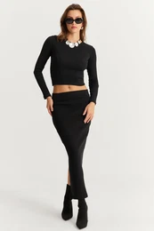 Women's Black Basic Camisole Bottom-Top Set