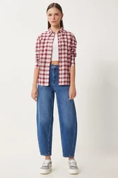 Happiness stanbul Women's Blue High Waist Baggy Jeans