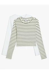 Long Sleeve Striped Crop 2-Piece T-Shirt Set