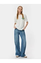 Oversize T-Shirt Crew Neck College Printed Short Sleeve