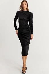 Women's Black Draped Midi Dress