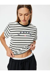 Printed Crop T-Shirt Short Sleeve Crew Neck Cotton