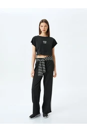 Crop Short Sleeve Slogan Printed Sports T-Shirt