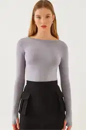 Women's Boat Neck Finger Detail Lycra Blouse 0172