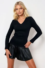 Trend Alaat Stili Women's Black V Neck Camisole Basic Blouse