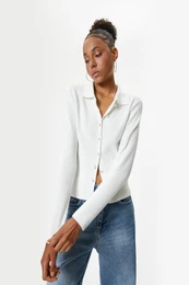 Buttoned Knitted Cardigan Long Sleeve Classic Shirt Collar