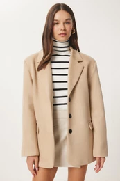 Happiness stanbul Women's Cream Premium Suede Blazer Jacket