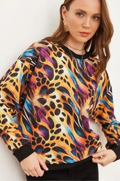 Women's Colorful Leopard Basic Soft Texture Casual Sweatshirt