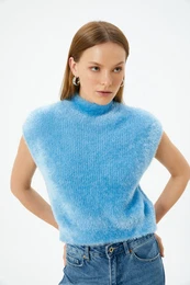Sleeveless Stand Collar Plush Sweater
