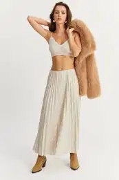 Women's Stone Waist Elastic Pleated Skirt IO190