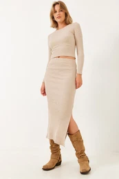 Women's Crew Neck Skirted Bottom-Top Set 2105