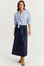Women's Purple Elastic Waist Pleated Skirt IO190