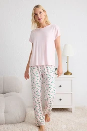 Pink Floral Knitted Pajama Set
