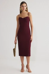 Burgundy Body-Smoothing Woven Midi Chic Dress