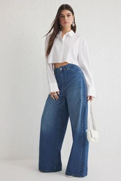 Blue High Waist Extra Wide Leg Jeans