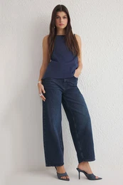 Dark Blue High Waist Barrel Baggy Jeans