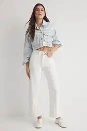 White Stitch Detail High Waist Barrel Baggy Jeans